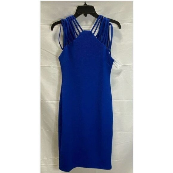 Bisou Bisou Womens Blue Solid Sleeveless Bodycon Dress Cocktail Size 6 NWT - Picture 2 of 6